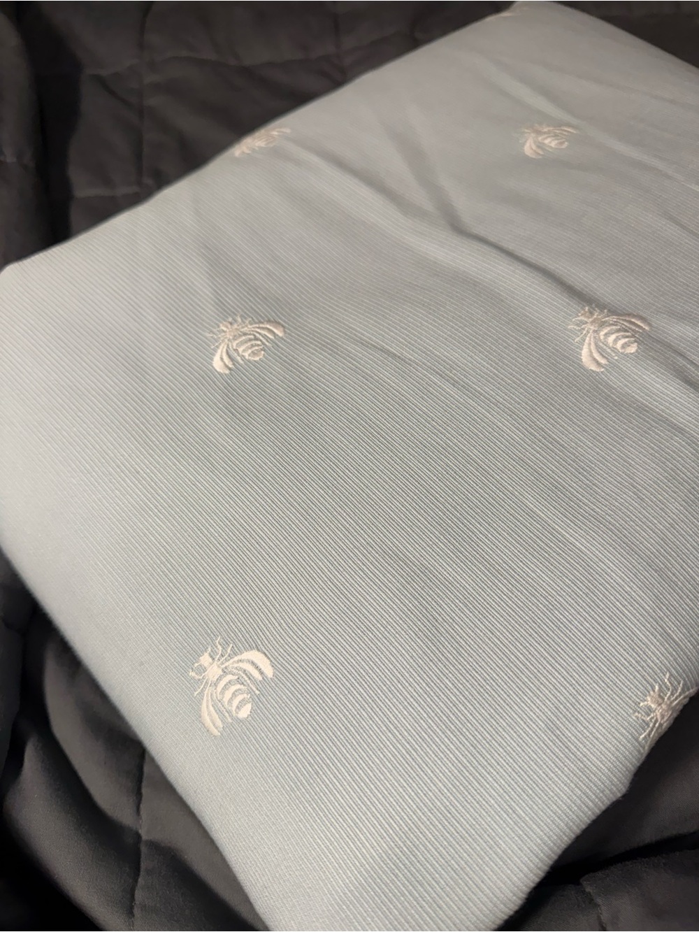 Restoration Hardware Queen Duvet Cover Lt. Blue Cotton White Embroidered Bees